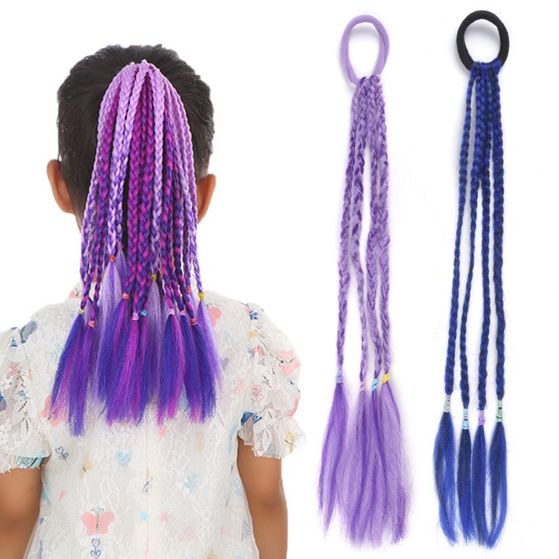 Lot de 5 extensions de cheveux en queue de cheval tressée arc-en-ciel de 30,5 cm avec bande élastique en caoutchouc, coiffure colorée pour enfants_voghion.com