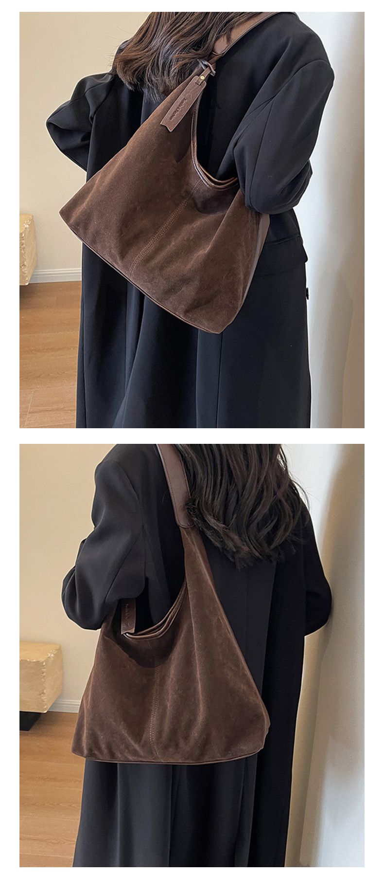 Vintage Style Suede Tote Bag For Women - Spacious Crossbody Shoulder Bag With Magnetic Closure, Perfect For Work & Casual Outfits (Brown, Black, Tan)_voghion.com