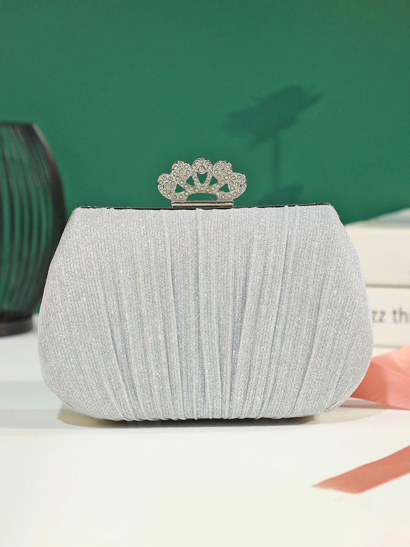 Modische, elegante, einfarbige, glänzende Clutch im High-End-Design mit Diamantbesatz und kleinem, quadratischem Schloss für den Abend_voghion.com