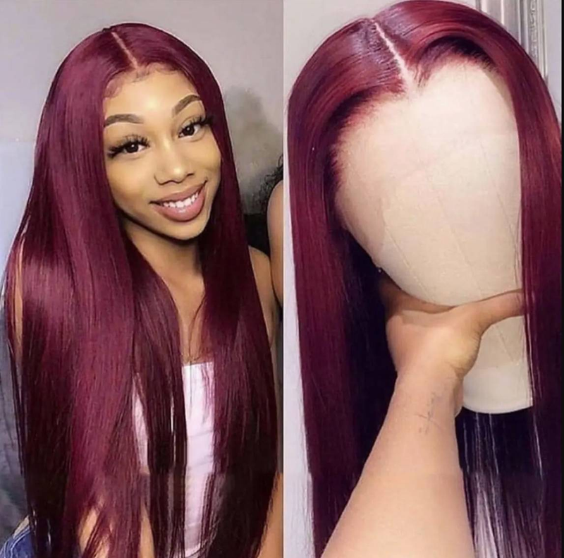 99J Vinröd 30 tum Djupvågig Jerry cruly vågig frontal peruk Rak spetsfrontperuk Äkta hår Färgad vinröd lockig spetsfrontperuk för kvinnor_voghion.com