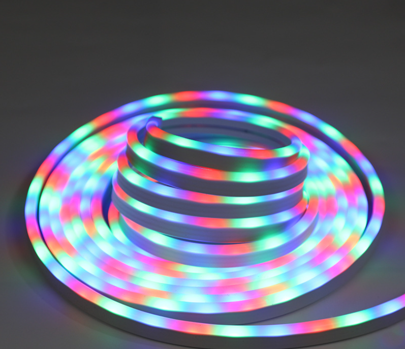 Spalvą keičianti RGB spalvinga neoninė juostelė lanksti žemos įtampos 12V lauko atmosfera atspari vandeniui 0612mm silikoninė juostelė_voghion.com