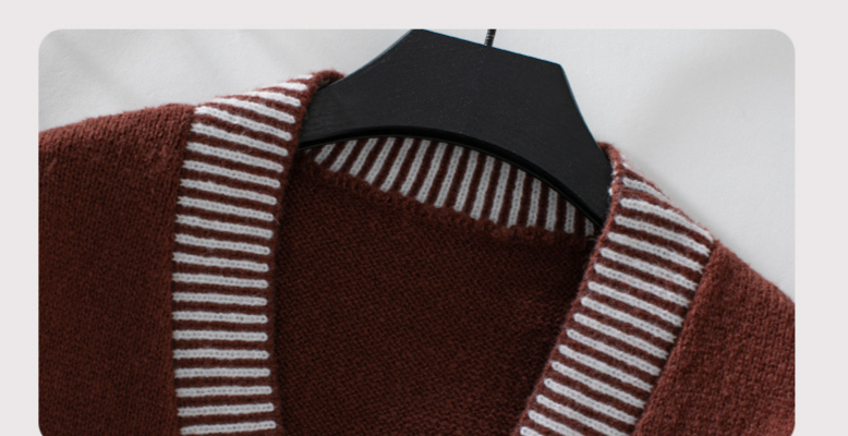 Abbigliamento da donna Drizzle Autunno e inverno Maglione a righe da donna Maglione monopetto con tasca casual ampio Cappotto da donna_voghion.com