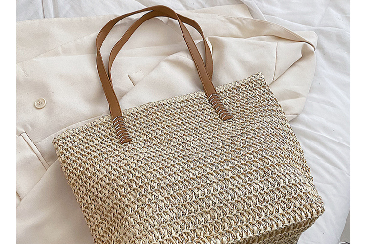 Bolso de paja de gran capacidad para mujer, nuevo estilo, bolso de hombro para ir al trabajo, bolso de mano tejido para playa y mar._voghion.com