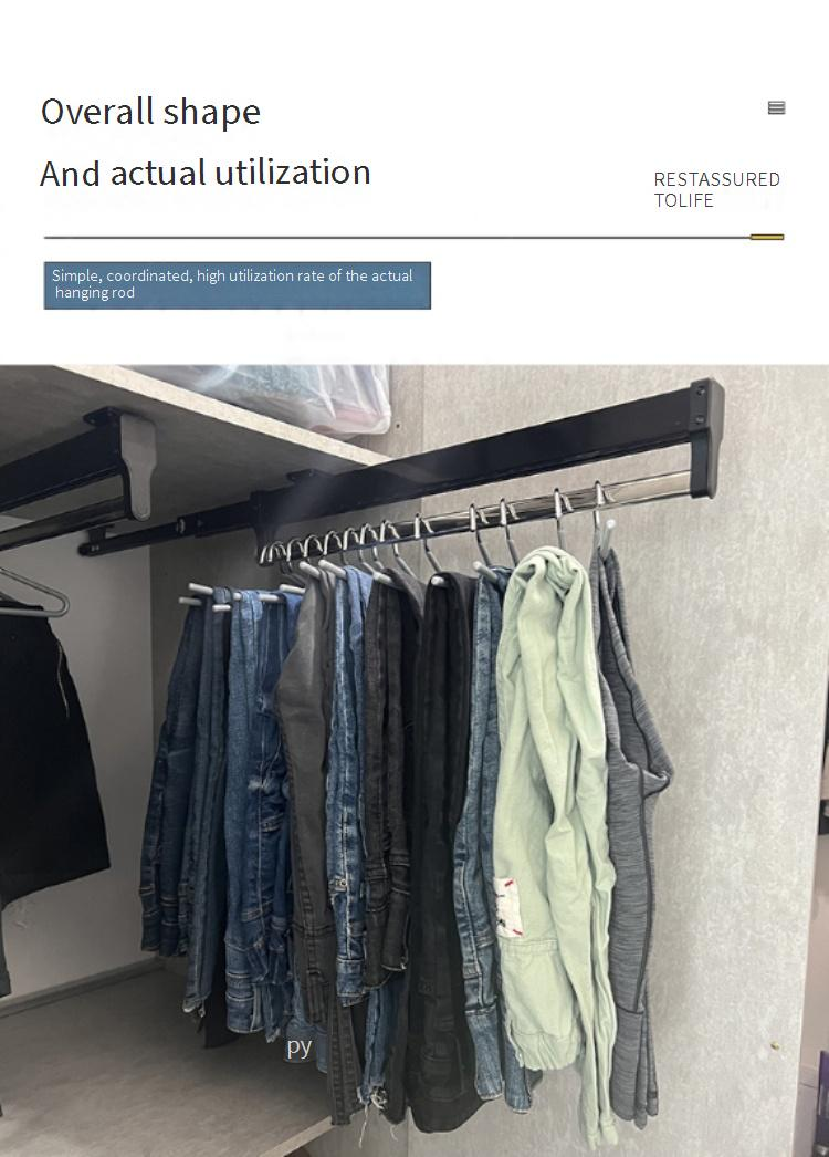 Porta pantaloni estensibile salvaspazio - Organizer per guardaroba estraibile e robusto, montato sulla parte superiore (binario scorrevole liscio con lunghezza regolabile)_voghion.com