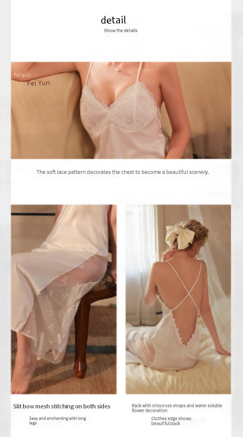 Damen Nachtwäsche Pyjamas Hosenträger Nachthemd Robe Zweiteiliger Anzug Wasserlösliche Blumennetzspitze Spleißen Lange Heimkleidung_voghion.com