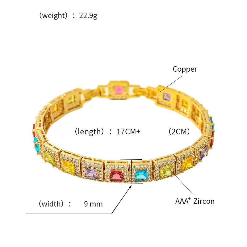 Women's Jewelry Square Zirconia Bracelet With Colorful Stones, Geometric Design, Fashionable Hip Hop Style For Daily Wear And Travel_voghion.com