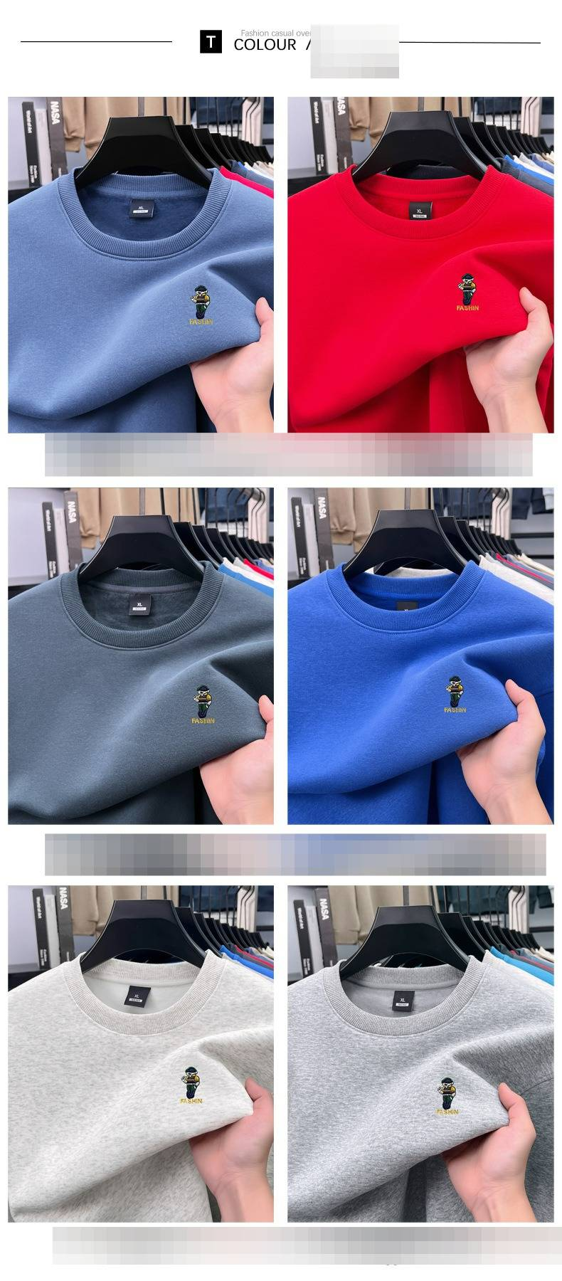 Jesienno-zimowa męska bluza z kapturem w dużym rozmiarze, plus aksamitna, 420 g, okrągły dekolt, modna, haftowana, ciepła, męska koszula z haftowanym misiem_voghion.com