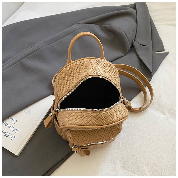 Casual Personalized Backpack With Woven Pattern And Double Zippers, Handbag With Dual Shoulder Straps_voghion.com