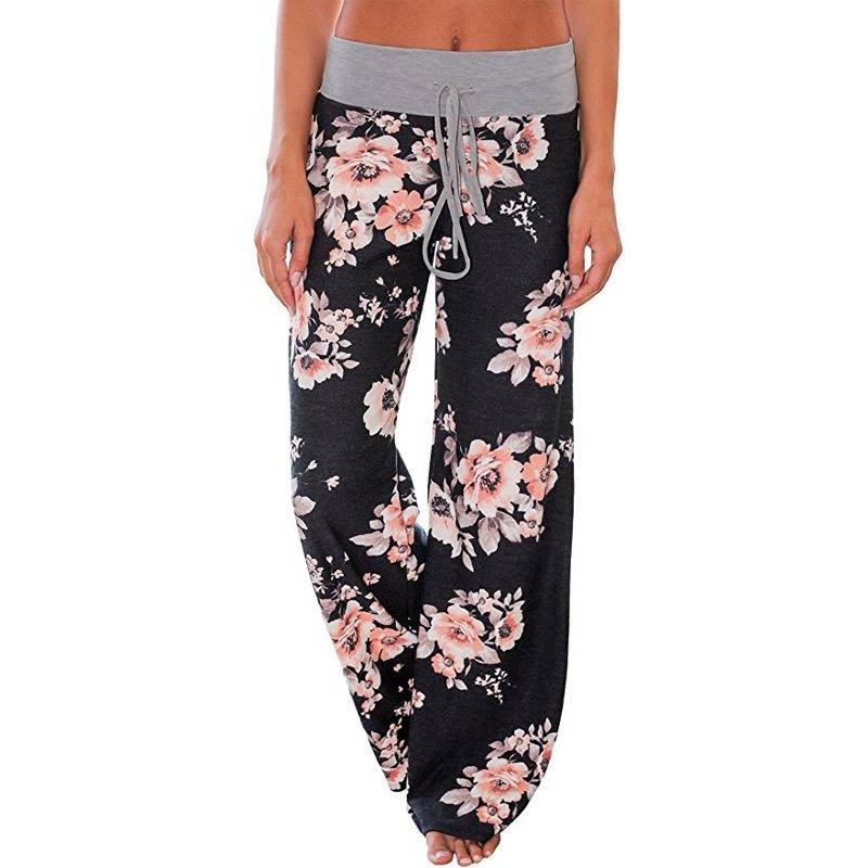 Plus Size Floral Print High Rise Drawstring Long Pants, Women's Plus Slight Stretch Loose Casual Pants_voghion.com