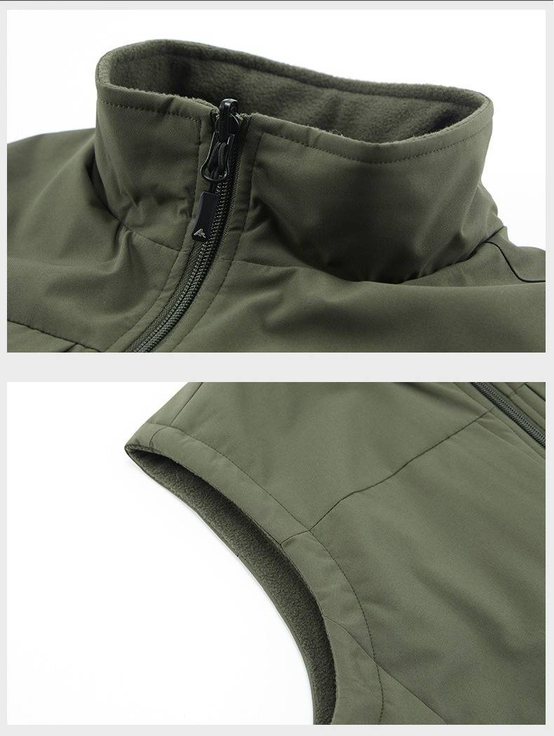 Men's Reversible Fleece Vest For Outdoor & Casual Wear, Stand Collar, Thick Warm Layering Vest, Lightweight & Breathable, Multiple Pockets_voghion.com