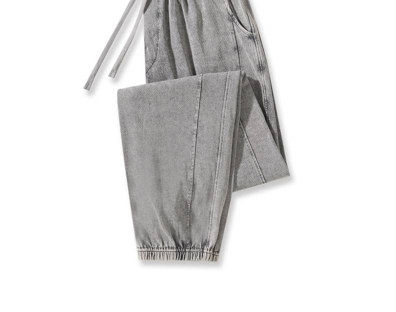 Pantalon de survêtement délavé épais pour homme – 300 g/m² en pur coton, style rétro vieilli, coupe ample avec ourlet à revers (L-XXXXL, noir/gris/vert armée)_voghion.com
