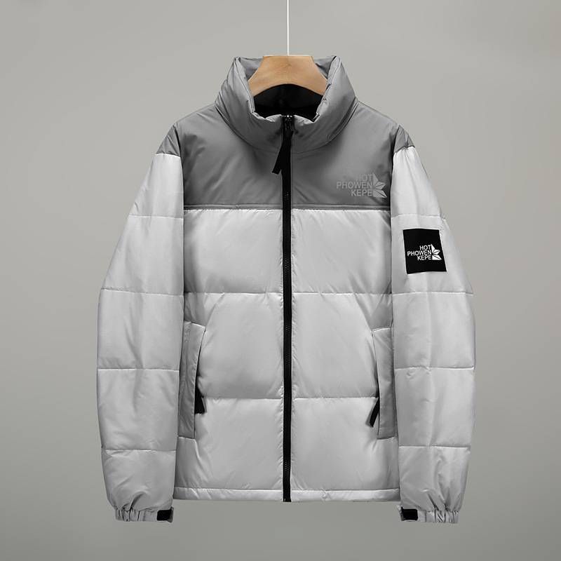 Jaqueta masculina de inverno, casaco leve de plumas com contraste preto e branco, à prova d'água, ajuste solto, preto, branco, cinza, verde e azul_voghion.com
