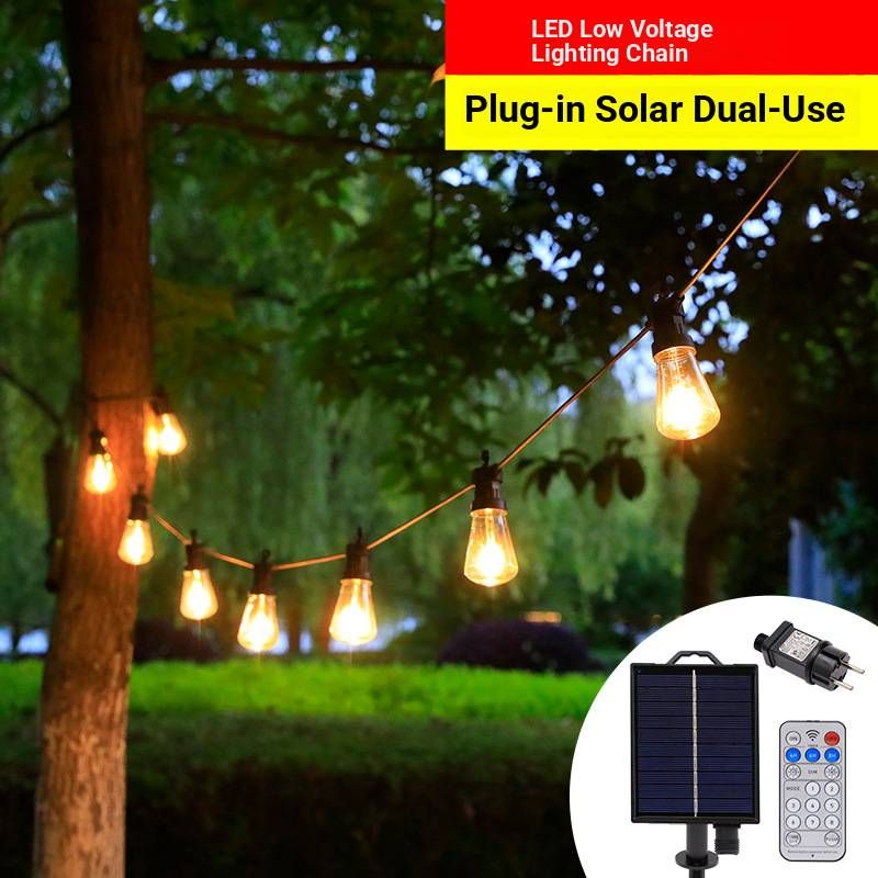 Solar-Powered S14 Camping Lantern String Lights, Outdoor Waterproof IP65, Decorative Tungsten Bulbs For Garden, Patio, Christmas_voghion.com