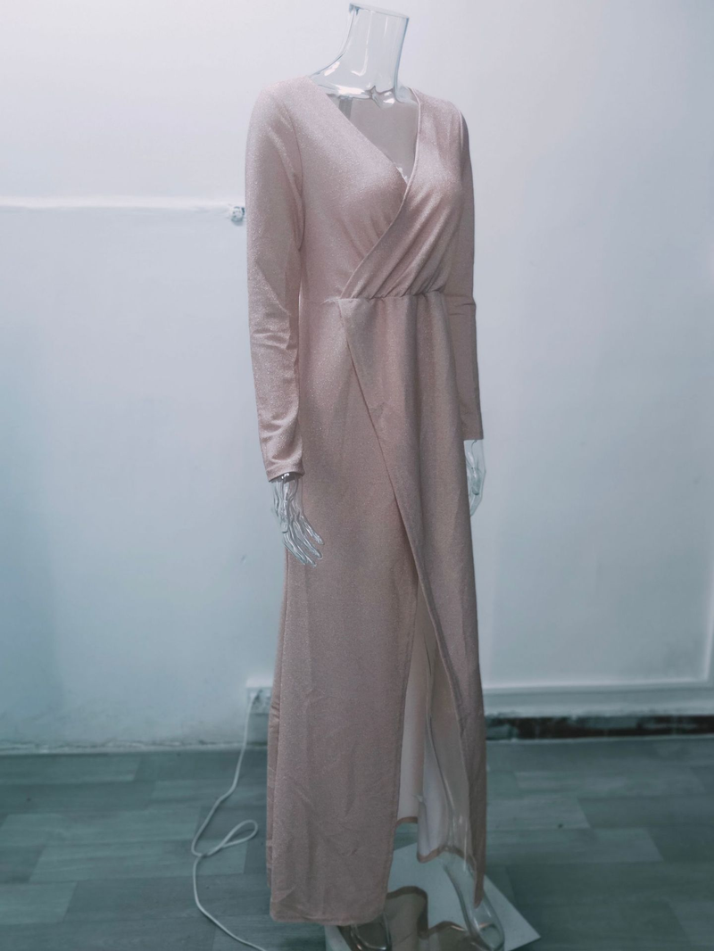 Saia longa feminina vestido de noite profundo decote em v vestido brilhante vestido sexy para jantar_voghion.com