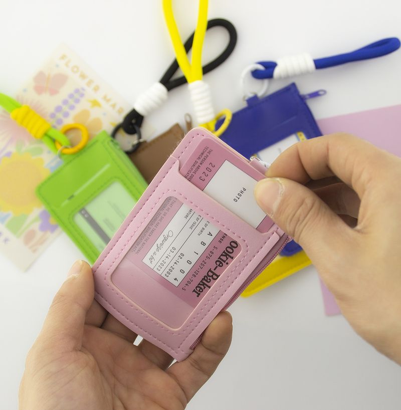 Cute Solid Color Dopamine Holder Coin Purse Handheld Lanyard Portable Card Case Unisex Zipper Leather Small Bag Foreign_voghion.com