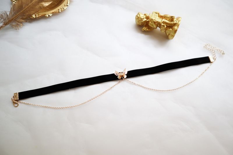 Gargantilla Veet de cadena de color dorado de doble capa lista para usar, collar corto de mariposa de moda para mujeres, niñas, estudiantes, estética gótica_voghion.com
