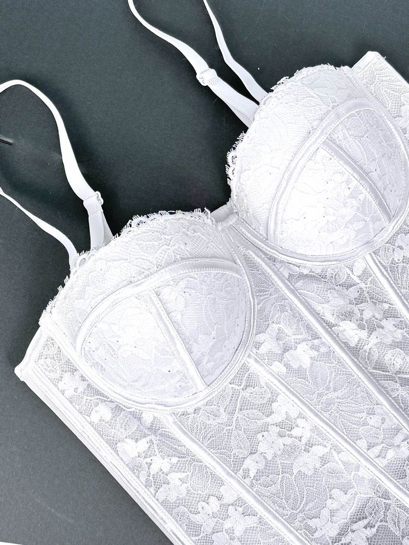 Damenbekleidung Hot Girl Schwarze Spitze Innenträger High-End-Oberbekleidung Körperformender BH mit gerafftem Fischgrätenmuster_voghion.com