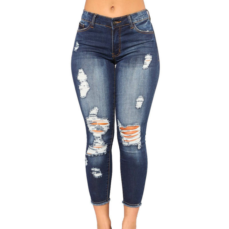 Abbigliamento donna Jeans elastici a vita alta con fori per le donne_voghion.com