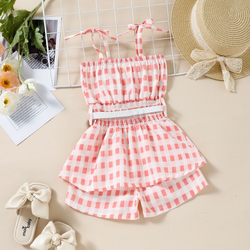 Kleidung fabrik stil sommer kinder zwei farbe hosenträger karierten overall shorts für mädchen set_voghion.com