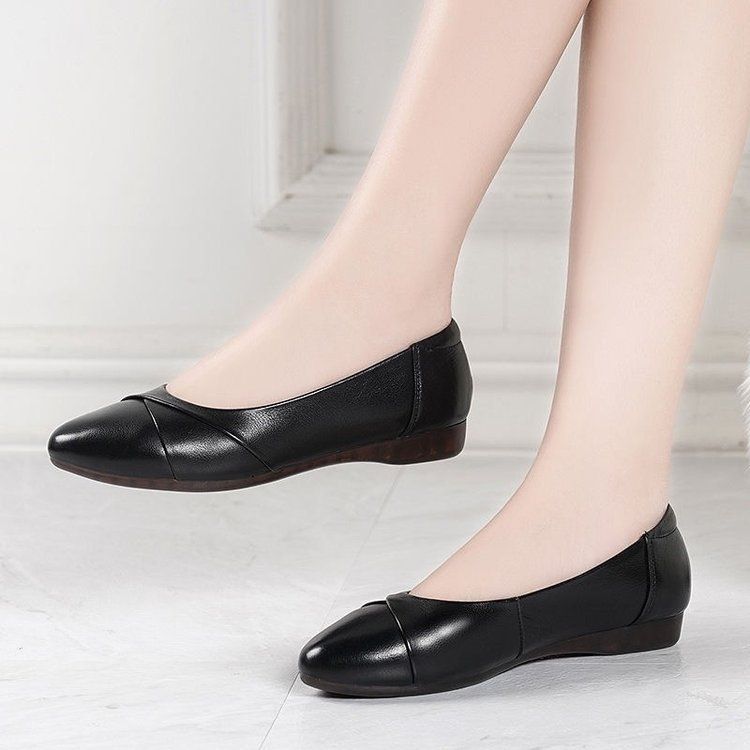 Schuhe für berufstätige Mütter, flache Sohlen, Rindersehne, weiche Sohle, mittlere und alte Einzelschuhe, flacher Absatz, rutschfeste, flache Öffnung, kleine Lederschuhe für Damen_voghion.com