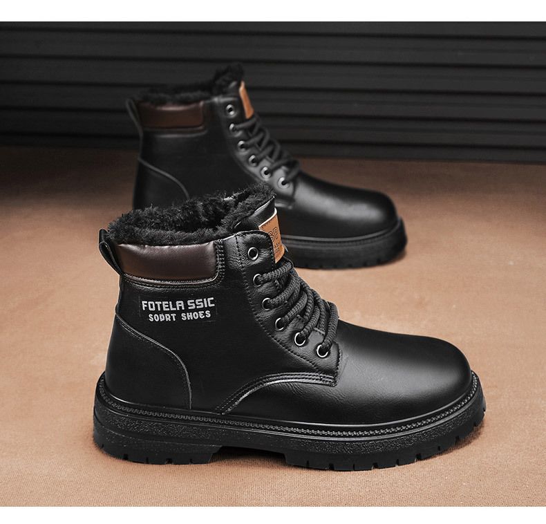 Martin for men winter, plush insulation two cotton shoes. Black men's casual shoes motorcycle work boots with fur and_voghion.com