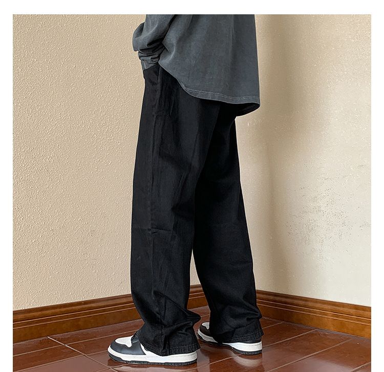 Hosen-Look Schlanke, übergroße Jeans in Militärgrün, gerade, lockere Hose mit weitem Bein für Herren im American High Street-Stil_voghion.com