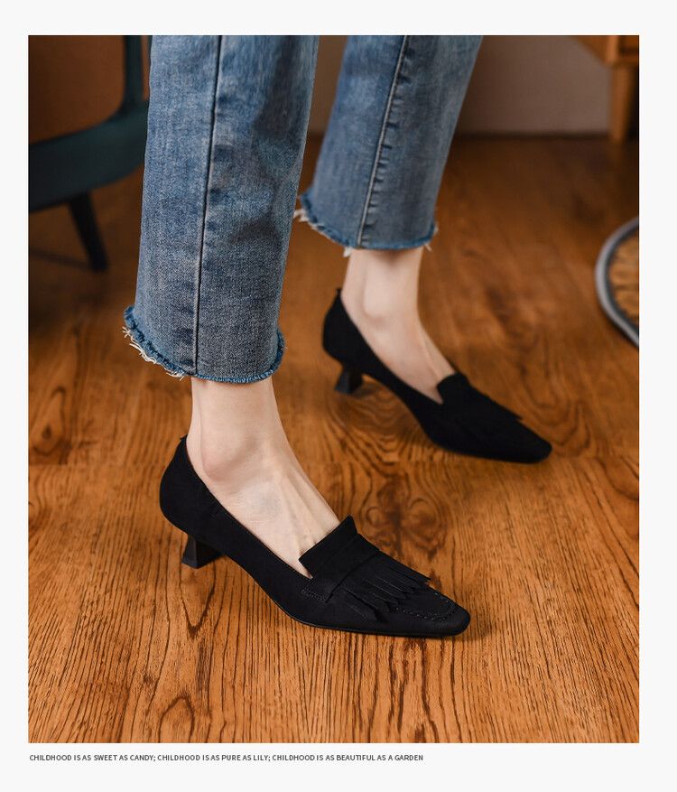 2022 Primavera Autunno Nuovo Stile Coreano Punta Rotonda Retro Nappa Tacco Grosso Singolo Elegante Pendolare Donna Europea E_voghion.com