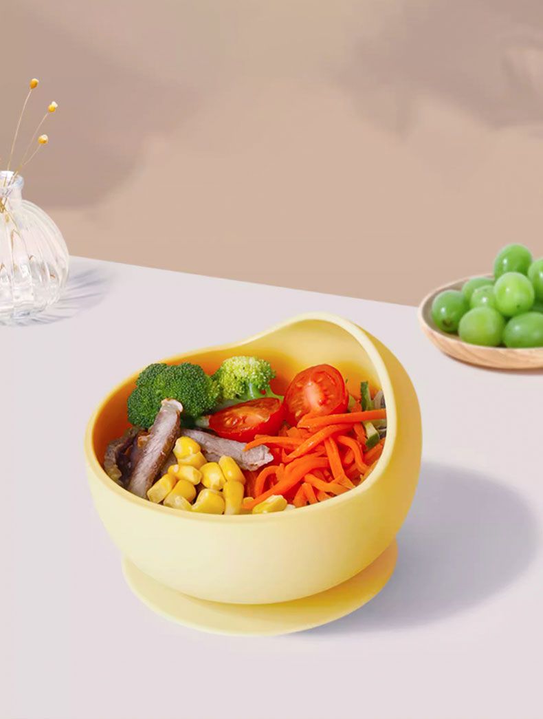 Conjunto de tigelas de alimentação para bebês de silicone de grau alimentício, cor sólida, à prova d'água, tigela de alimentação para crianças com colher, conjunto de talheres para crianças_voghion.com