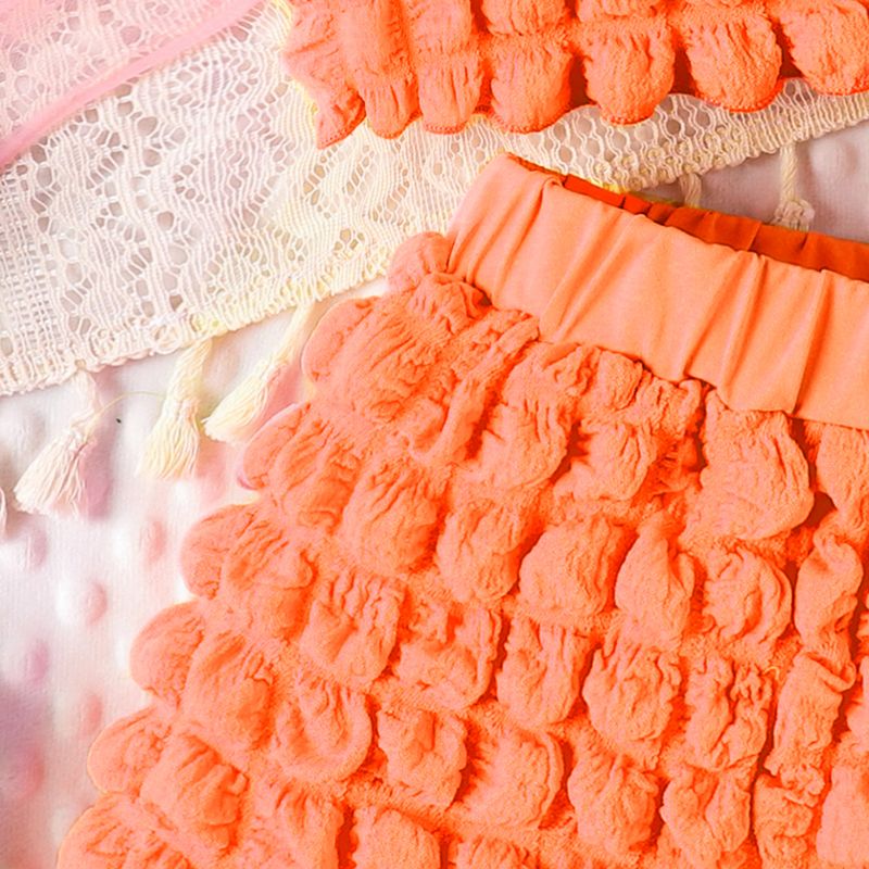 Ensemble d'été pour enfants, haut à manches courtes + short + sac à carreaux à bulles solides, couleur bonbon, ensemble pour filles_voghion.com