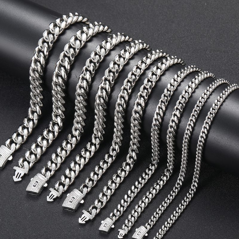 Set di gioielli da uomo, collana in acciaio inossidabile alla moda, con finitura rotonda, crittografia, catena cubana in oro, zircone intarsiato, fibbia a molla, catena in acciaio al titanio_voghion.com