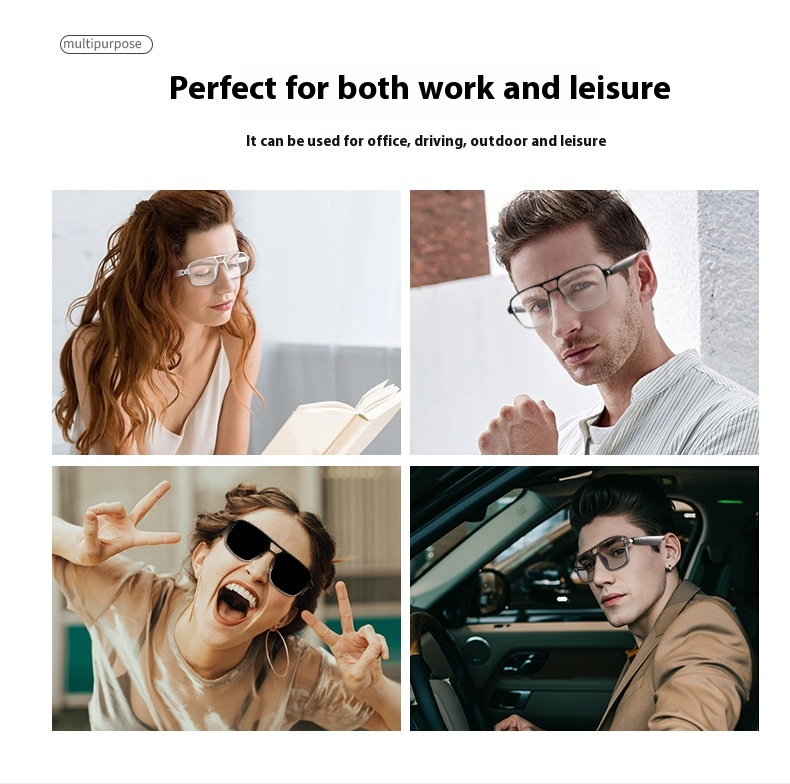 Smart Bluetooth Glasses Open-Ear Audio, UV400 Sunglasses, Hands-Free Calls For Driving Running Work, Free Sports Armband Gift For Commuters Athletes_voghion.com