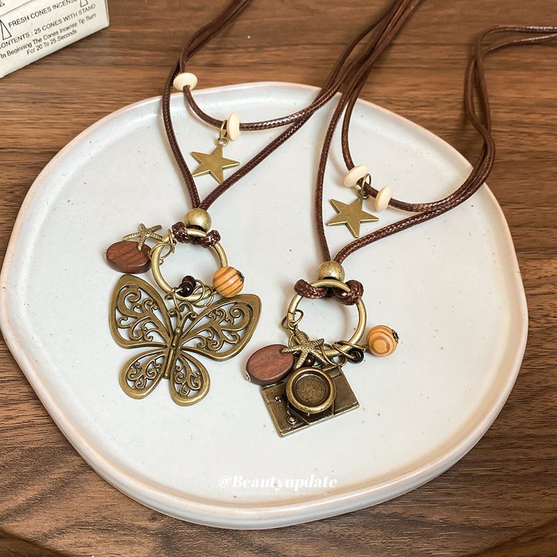 Wax Rope Wooden Beads Butterfly Pendant New Chinese Style Elegant Collarbone Chain Light Luxury High-end Necklace For_voghion.com