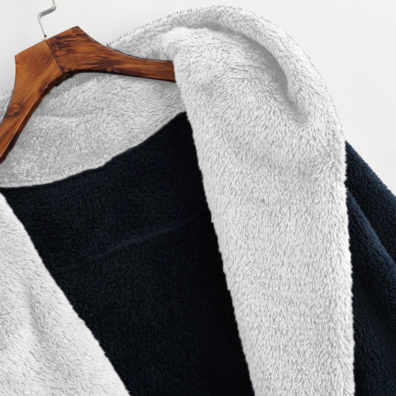 Damjacka med färgblockad lös cardigan med luva i sammet_voghion.com