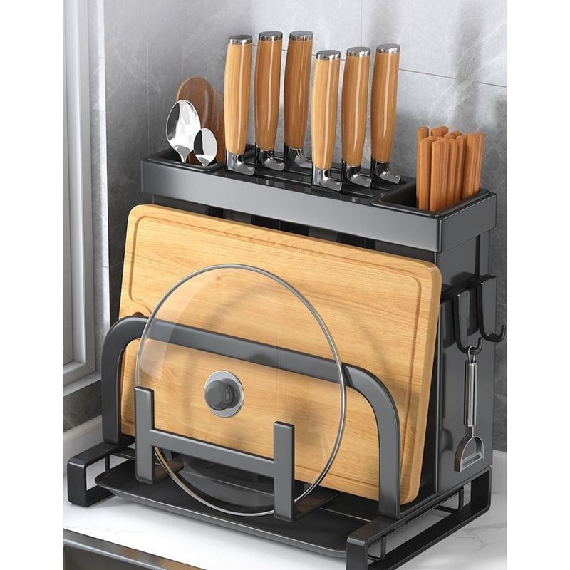 Multifunctional Kitchen Countertop Wall-Mounted Cutting Board Chopstick Holder Knife Integrated Storage Rack_voghion.com