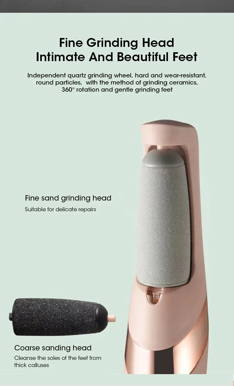 NEW USB Electric Dead Skin Pedicure Automatic Foot Grinder Rechargeable Roller Feet Pedicure Tool With 2 Removable Roller Heads_voghion.com