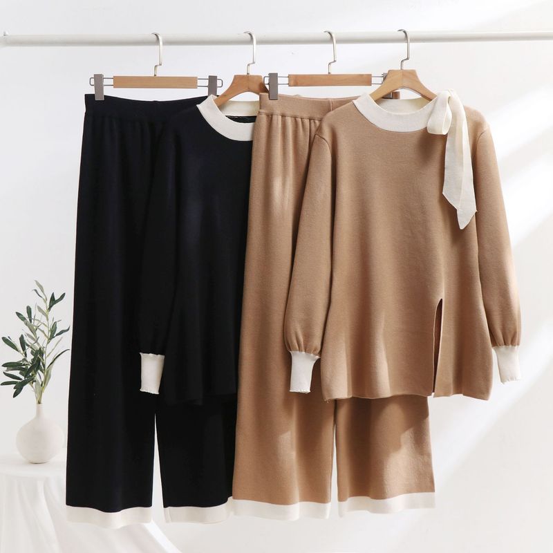 Women's Clothing Large Size Suits Two Piece Suits High End Loose Knit Sweaters Leg Pants_voghion.com
