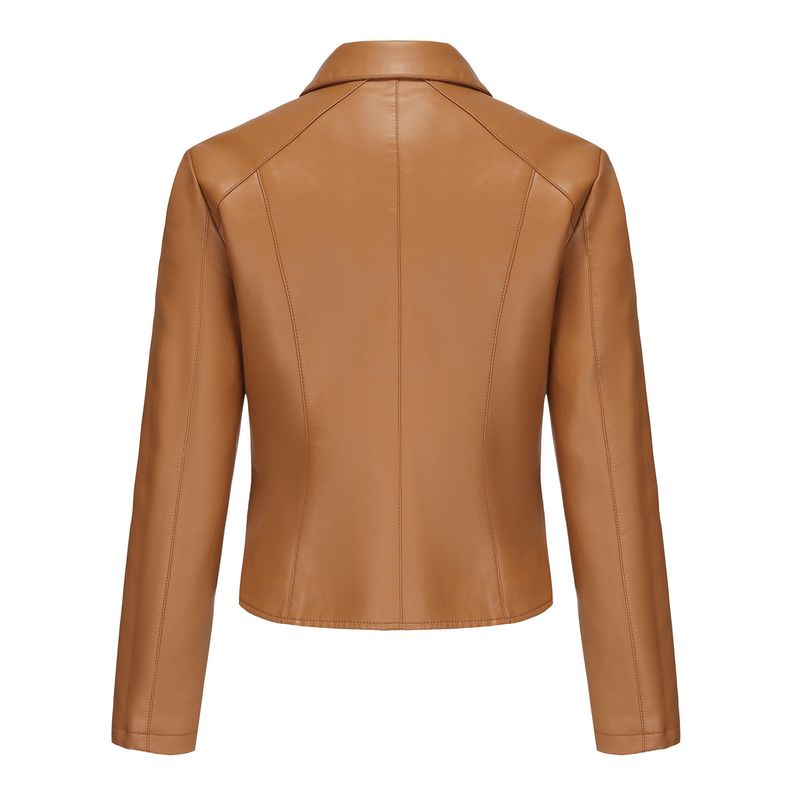Dameskleding Lente en herfst Nieuwe klinknagel leren jas Cardigan knopen leren jas Mode dunne jas Dameskleding_voghion.com
