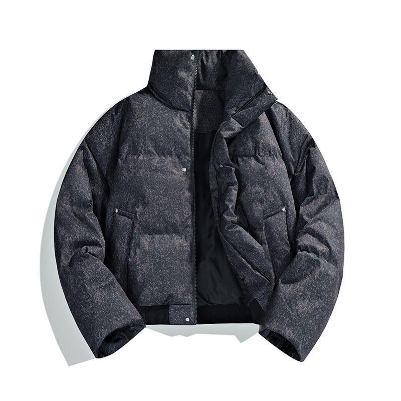 American Short Cotton Jacket For Men Winter Matte Melard Style Stand Collar Coat Trendy Brand High-end Feel_voghion.com