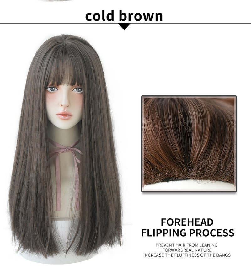 Hett säljande 7JHHWIGS Långt Rakt Syntetiskt Ljusbrunt Med Lugg För Kvinnor Värmebeständigt Dagligt Hår Hett säljande Partihandel Peruker_voghion.com