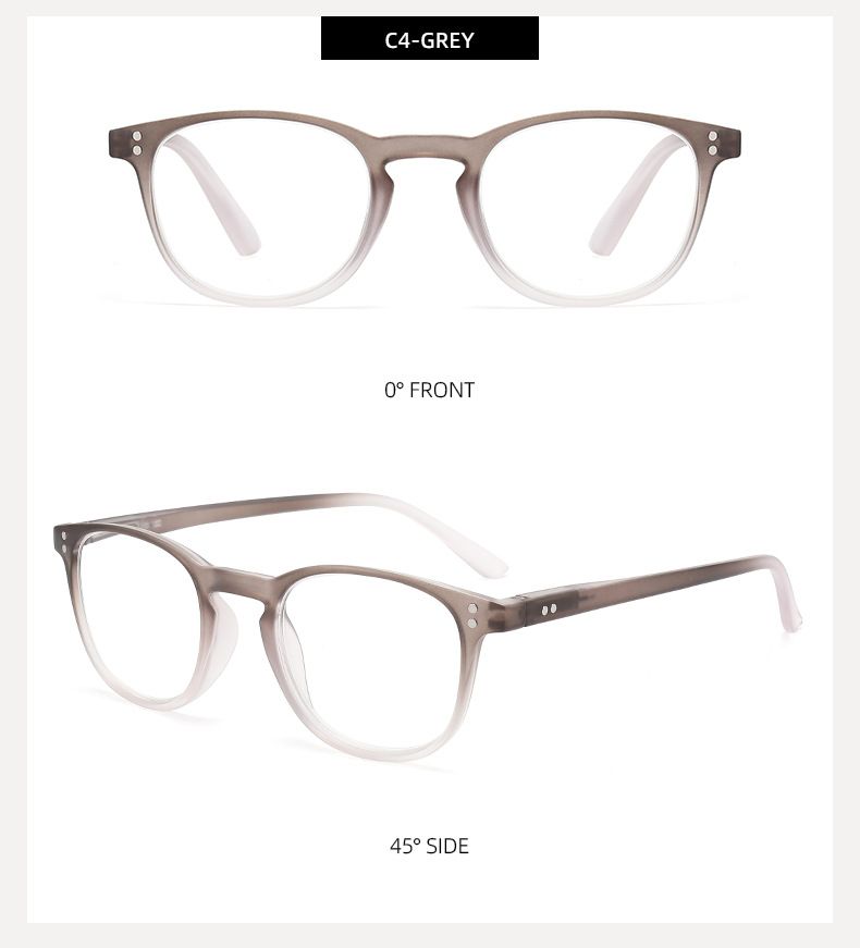 Reading Glasses Two Color Gradient Elastic Paint Frame Spring Legs Old Light Mirror Rivet Round Reading Glasses_voghion.com