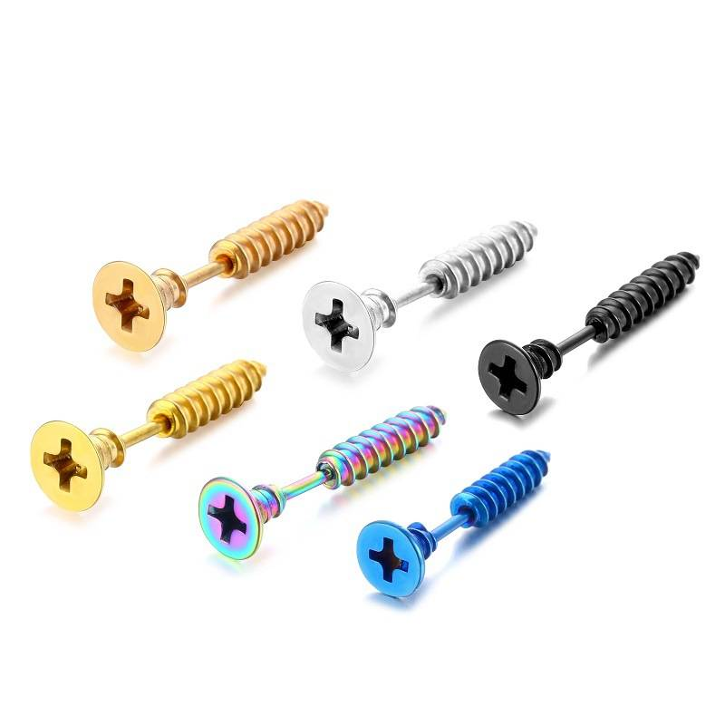 2 pezzi nuovi unisex punk rock in acciaio inossidabile chiodo vite piercing orecchini novità gioielli penetranti gioielli penetranti gotici rocciosi_voghion.com
