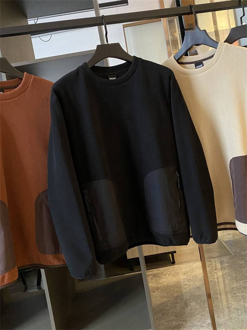 Maglione casual girocollo con tasca a contrasto, semplice pullover in pile polare morbido e caldo, con blocco della temperatura, da uomo_voghion.com
