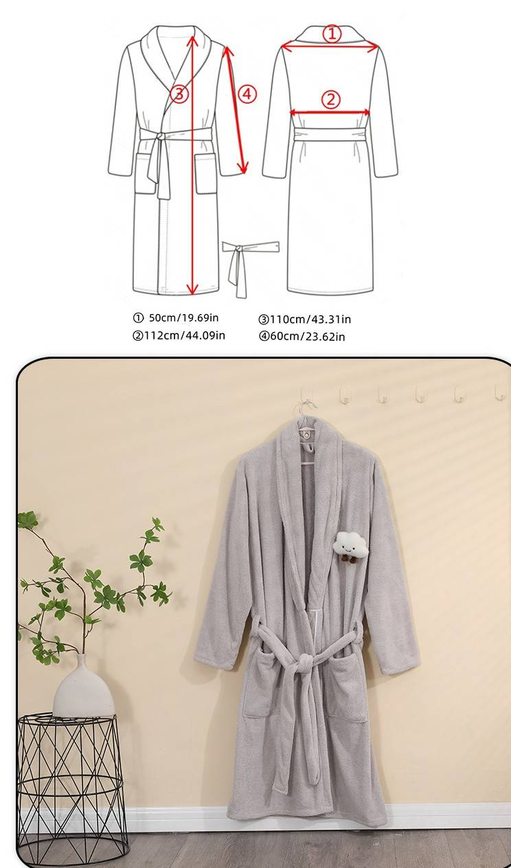 Soft Touch Micro Fleece peldmētelis Plīša Long Spa Robe Absorbējošs peldmētelis_voghion.com