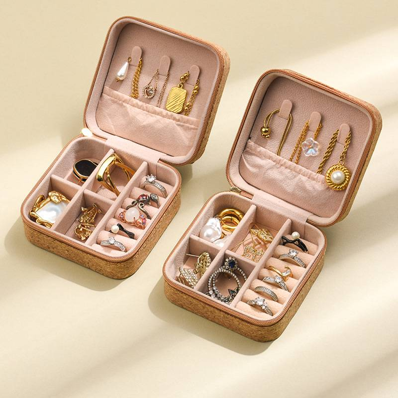 Boîte à bijoux en liège de qualité supérieure, boîte de rangement portable pour boucles d'oreilles, bagues et colliers_voghion.com