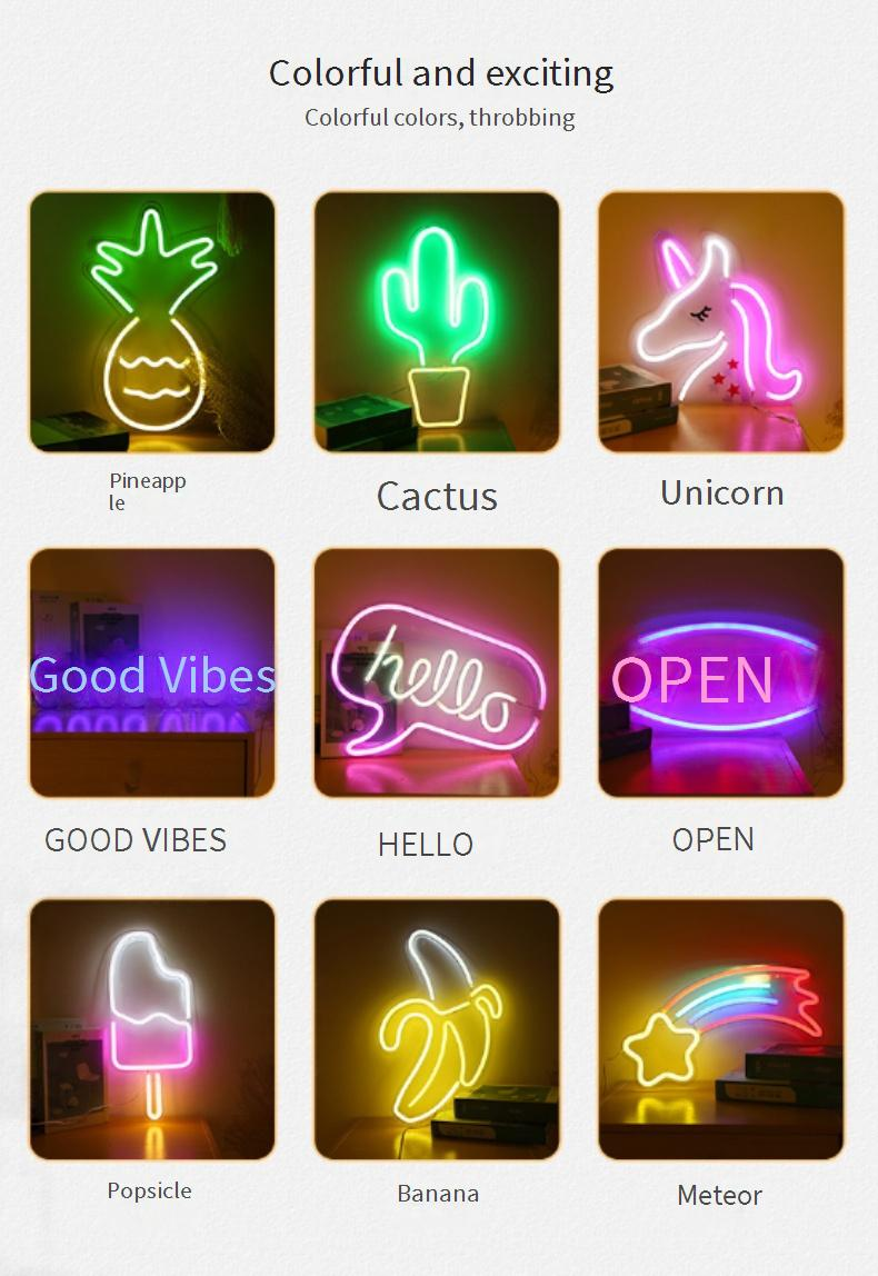 LED Neon Moon Heart Rainbow Star Creative Night Light For Bedroom Decor, Battery & USB Powered, Multiple Shapes (Lightning, Love, Unicorn)_voghion.com
