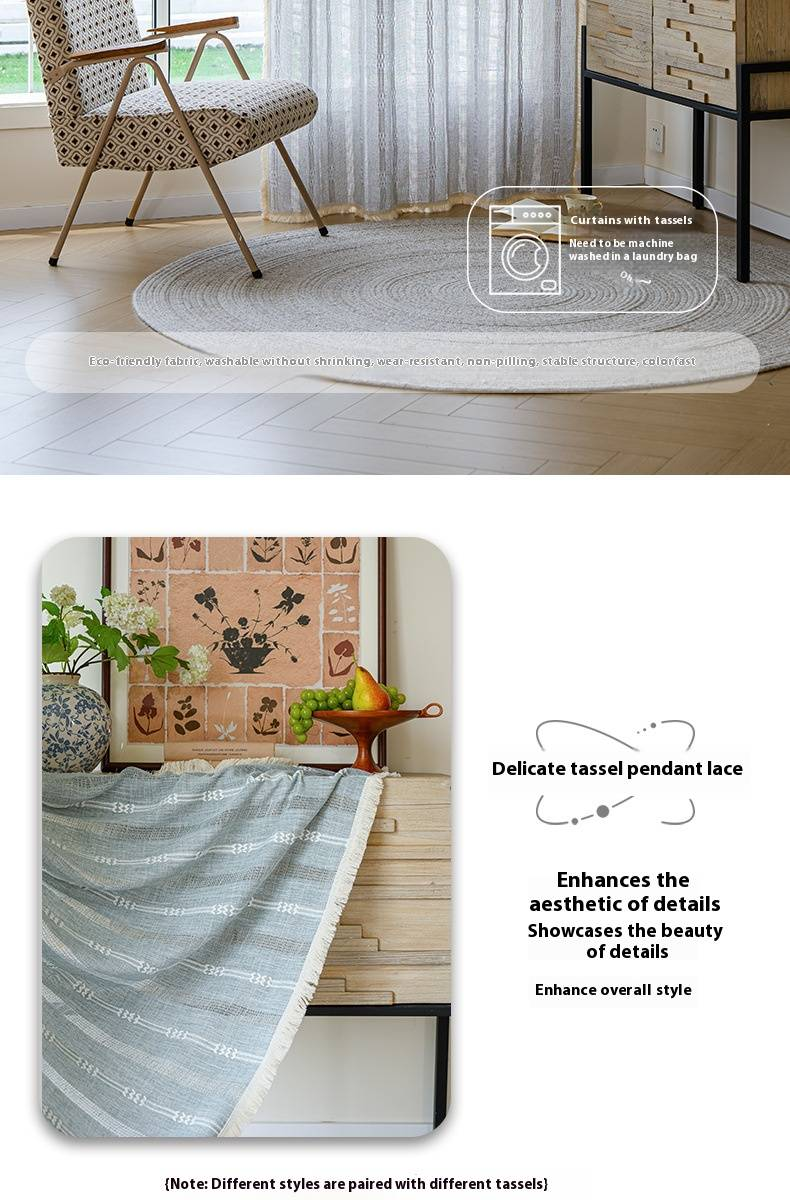 Cortinas semitransparentes de algodão e linho - Bordados minimalistas e designs listrados para cozinha, quarto e divisórias de ambientes (várias cores e tamanhos disponíveis)_voghion.com