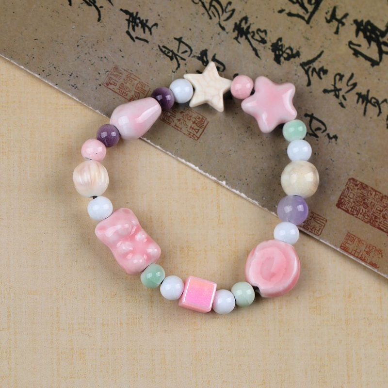 Jingde Zhen Cute Ceramic Beaded Bracelets For Women - Handmade Boho Bangles With Cartoon Charms, Perfect For Daily Wear & Gifting_voghion.com