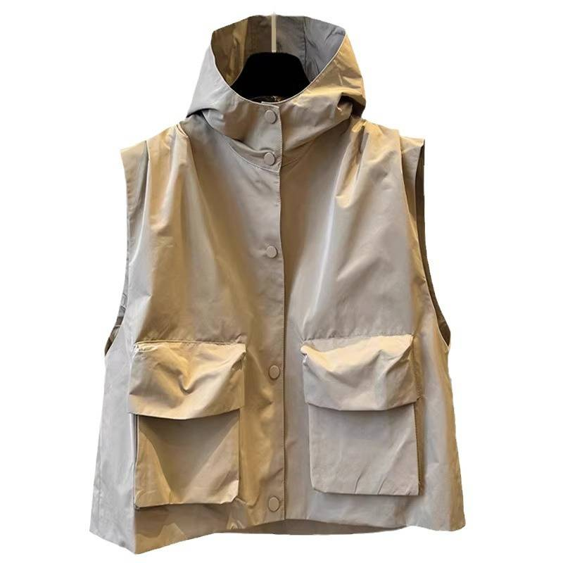 Chaleco con capucha estilo coreano para hombre: prenda ligera con cremallera para primavera y otoño._voghion.com