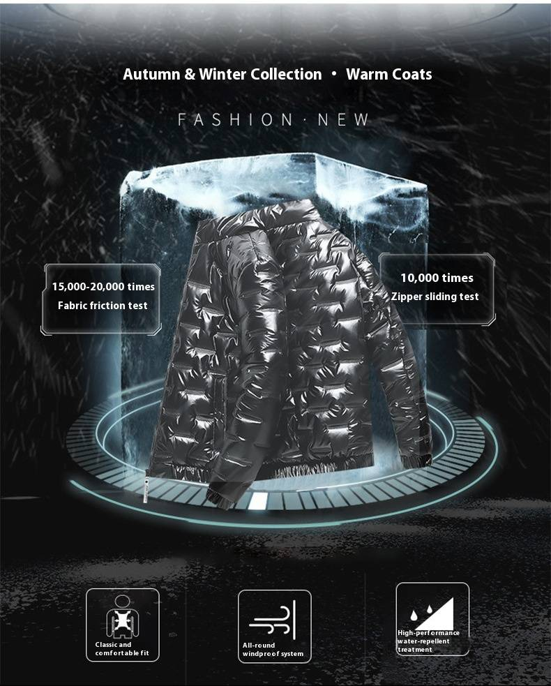 Men's Winter Puffer Jacket - Lightweight Quilted Coat With High-Gloss Finish, Trendy Short-Length Design For Casual & Streetwear (Black, Grey)_voghion.com