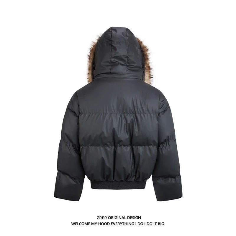 Parka unisex con capucha de piel desmontable para hombre - Abrigo de invierno grueso (estilo utilitario)_voghion.com